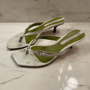 Nine West White Leather Thong Kitten Heel Sandals Square Toe Y2K Size 6M